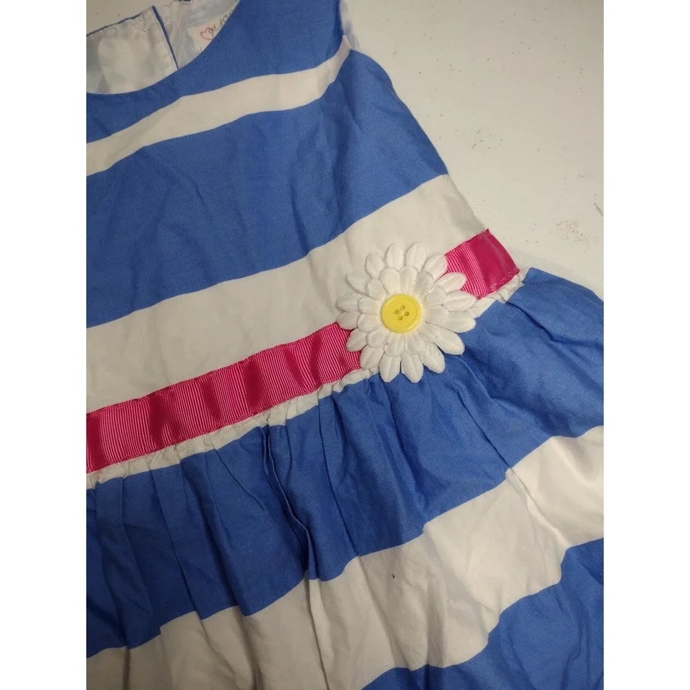The Childrens Place Girls Blue White Striped Daisy Dress Pink Ribbon 4T - Picture 4 of 6